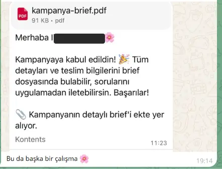 Marka kampanyasına kabul — ekran görüntüsü