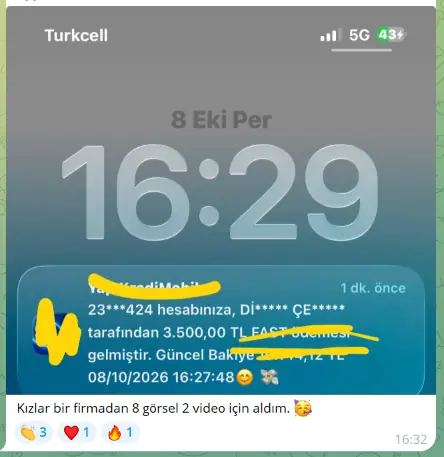 8 görsel ve 2 video ödemesi — ekran görüntüsü