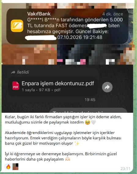 İki farklı firmadan ödeme — ekran görüntüsü
