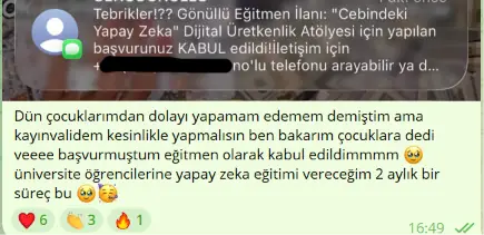 Gönüllü eğitmenlik başvurum kabul edildi — ekran görüntüsü